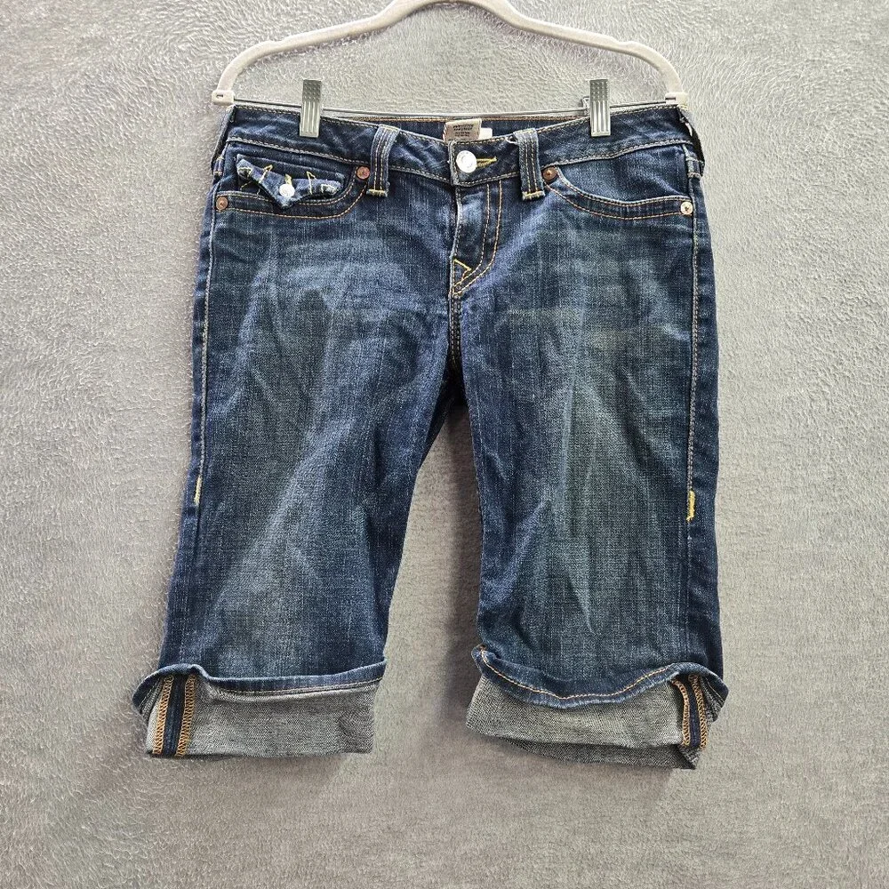 True Religion Men‎ Jean Shorts 31 Blue Denim Cuffed Medium Wash 12